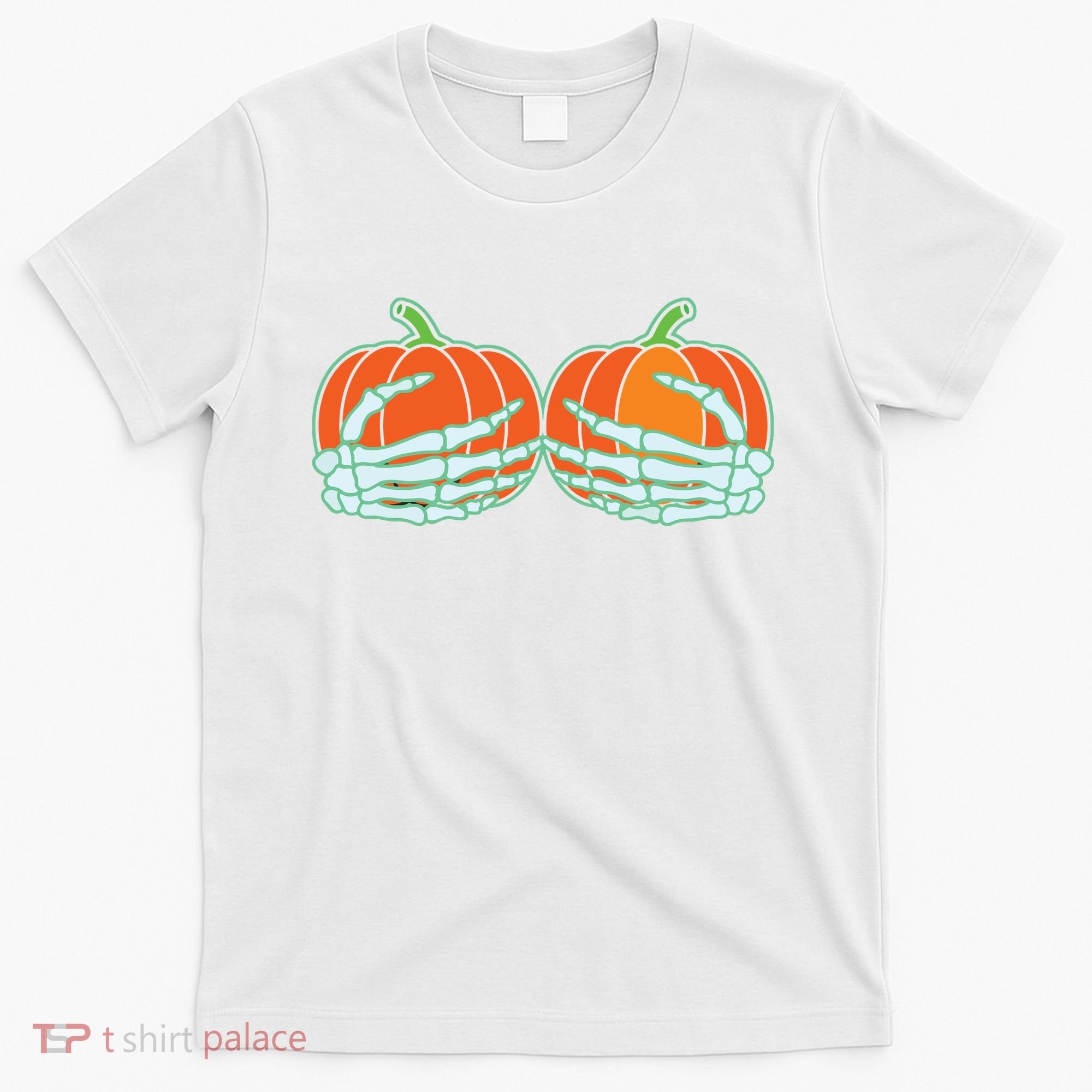 Halloween Skeleton Hand On Pumpkin Boob T-Shirt