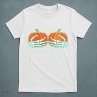 Halloween Skeleton Hand On Pumpkin Boob T-Shirt thumb 5