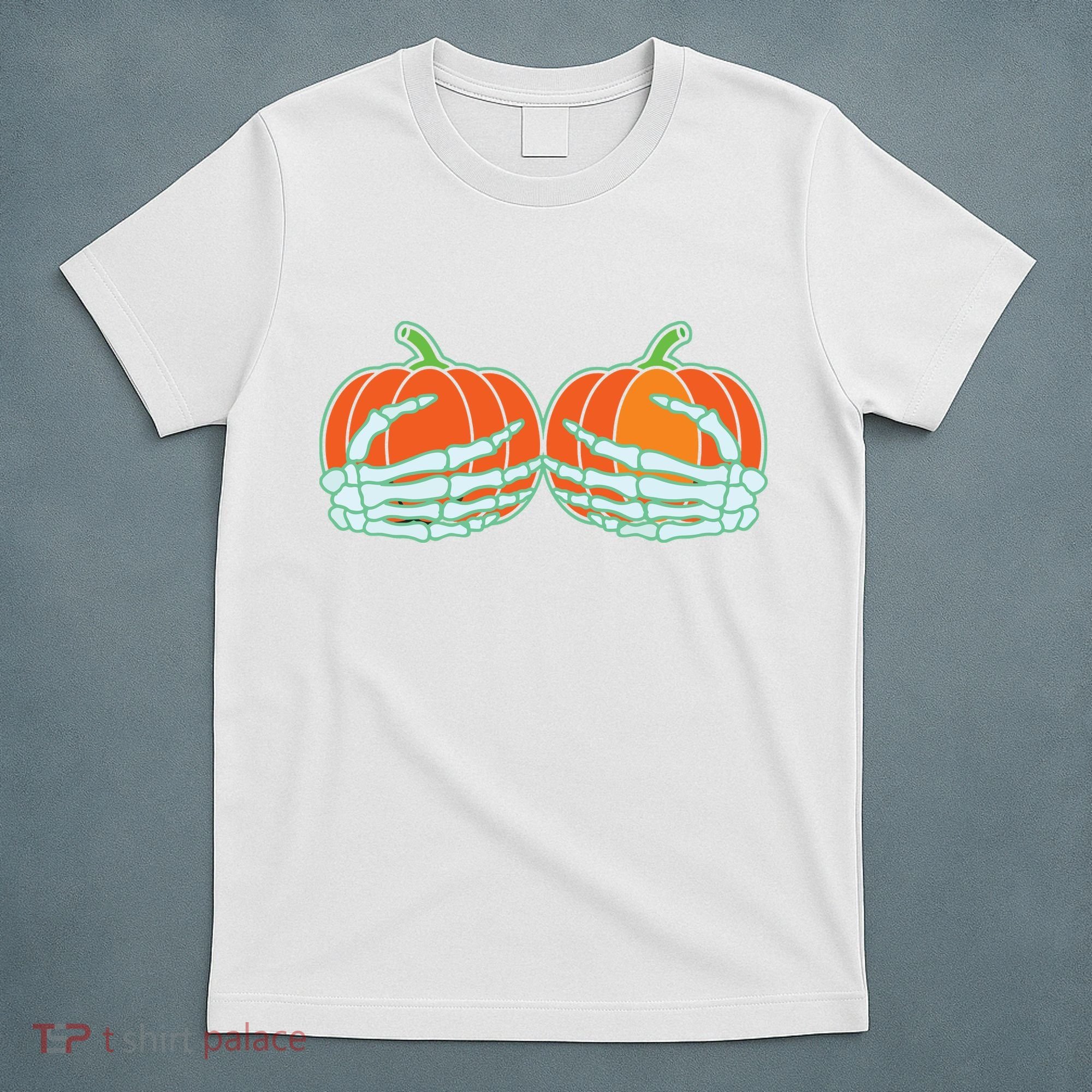 Halloween Skeleton Hand On Pumpkin Boob T-Shirt
