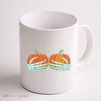 Halloween Skeleton Hand On Pumpkin Boob Coffee Mug thumb 1