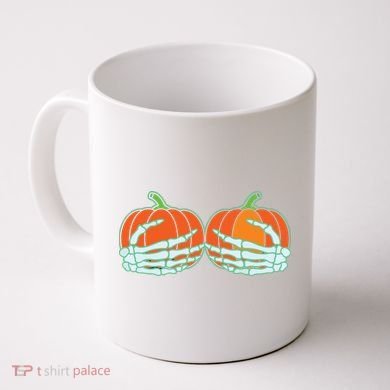 Halloween Skeleton Hand On Pumpkin Boob Coffee Mug