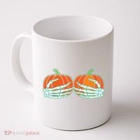 Halloween Skeleton Hand On Pumpkin Boob Coffee Mug thumb 0