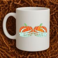 Halloween Skeleton Hand On Pumpkin Boob Coffee Mug thumb 2