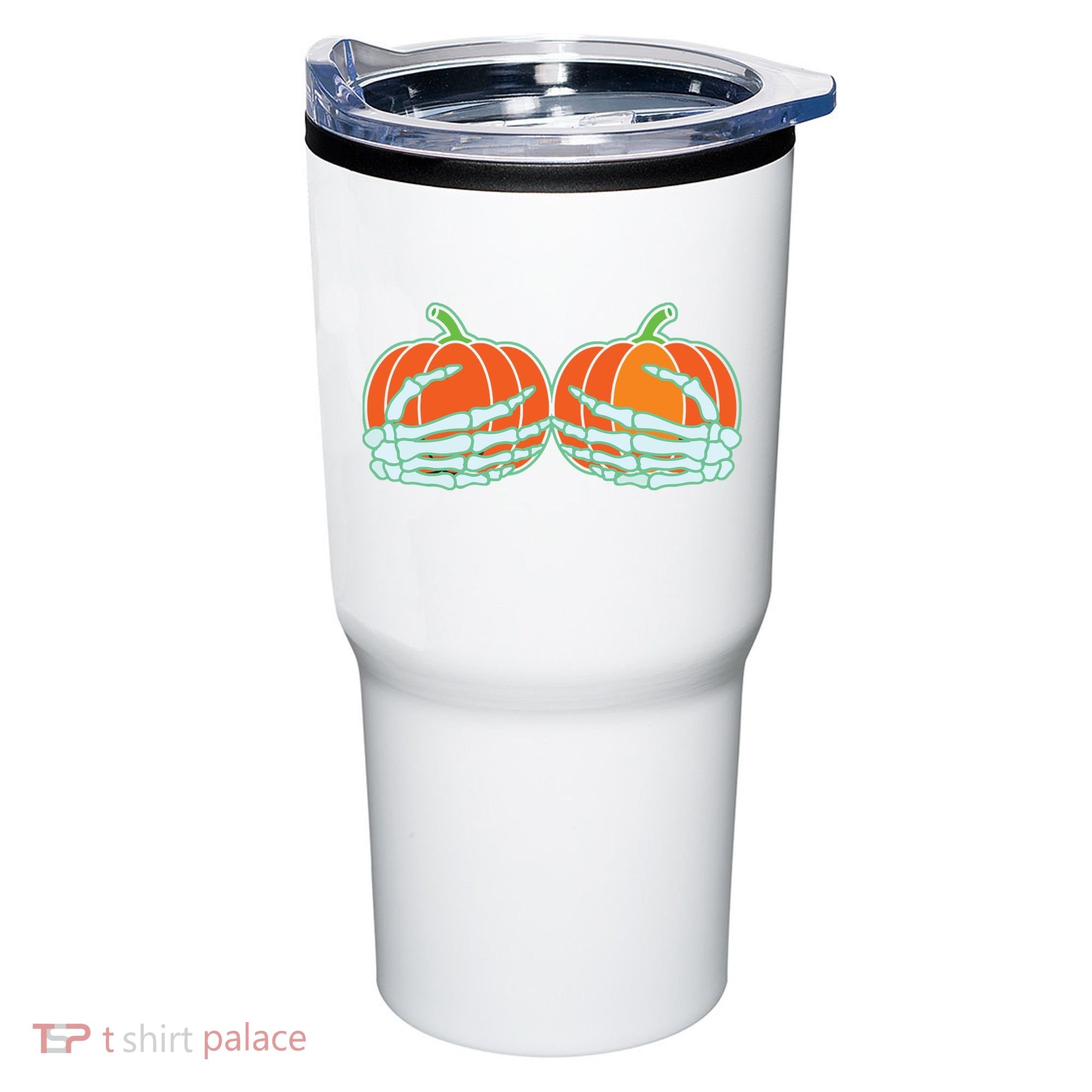 Halloween Skeleton Hand On Pumpkin Boob Tumbler
