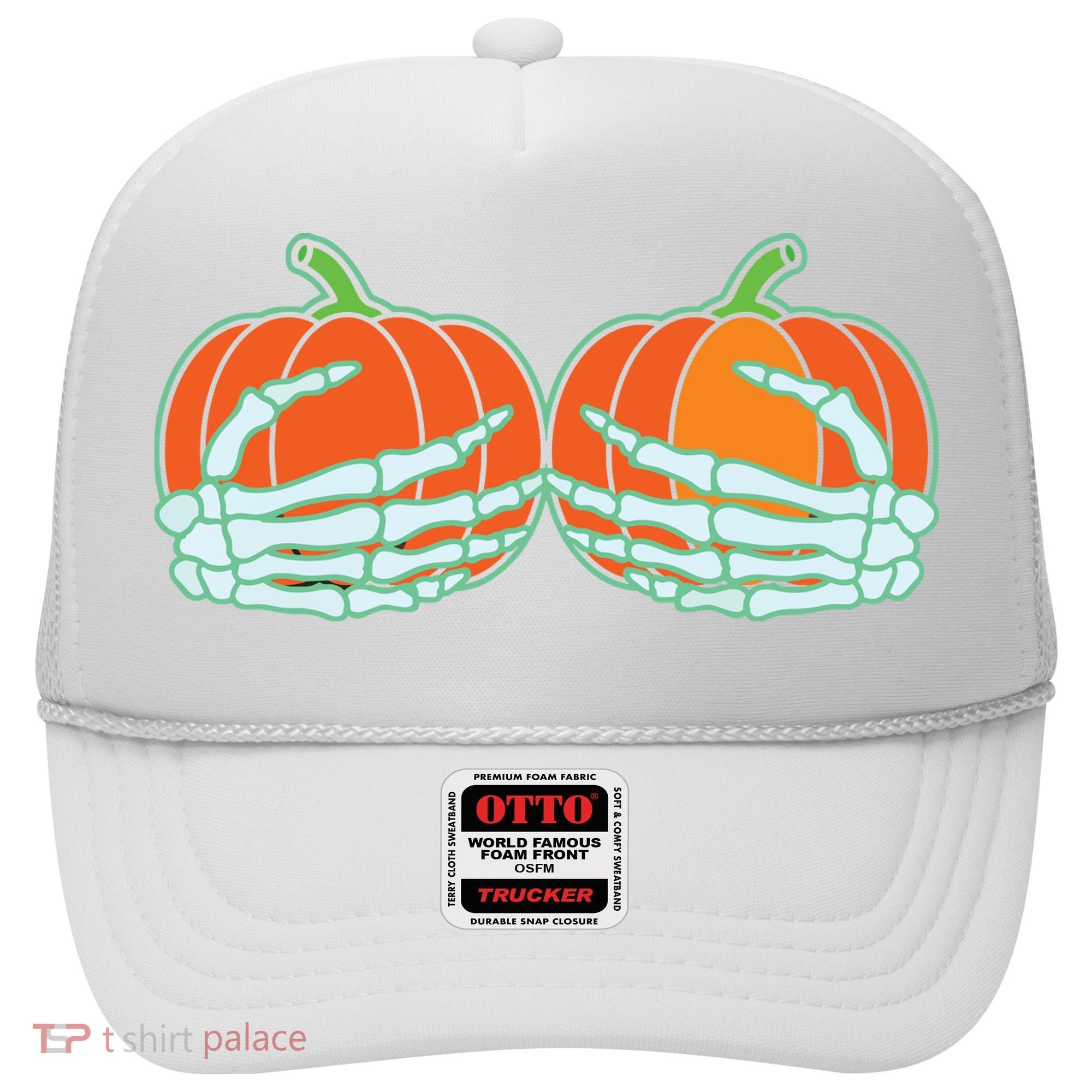Halloween Skeleton Hand On Pumpkin Boob Hat