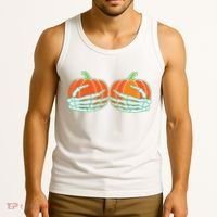 Halloween Skeleton Hand On Pumpkin Boob Tank Top thumb 3