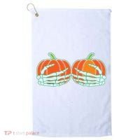 Halloween Skeleton Hand On Pumpkin Boob Golf Towel thumb 0