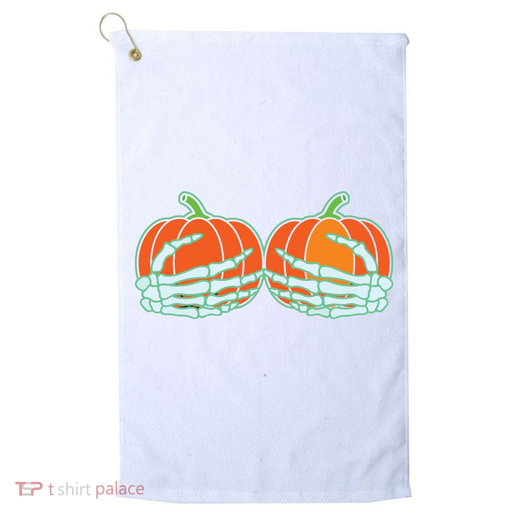 Halloween Skeleton Hand On Pumpkin Boob Golf Towel