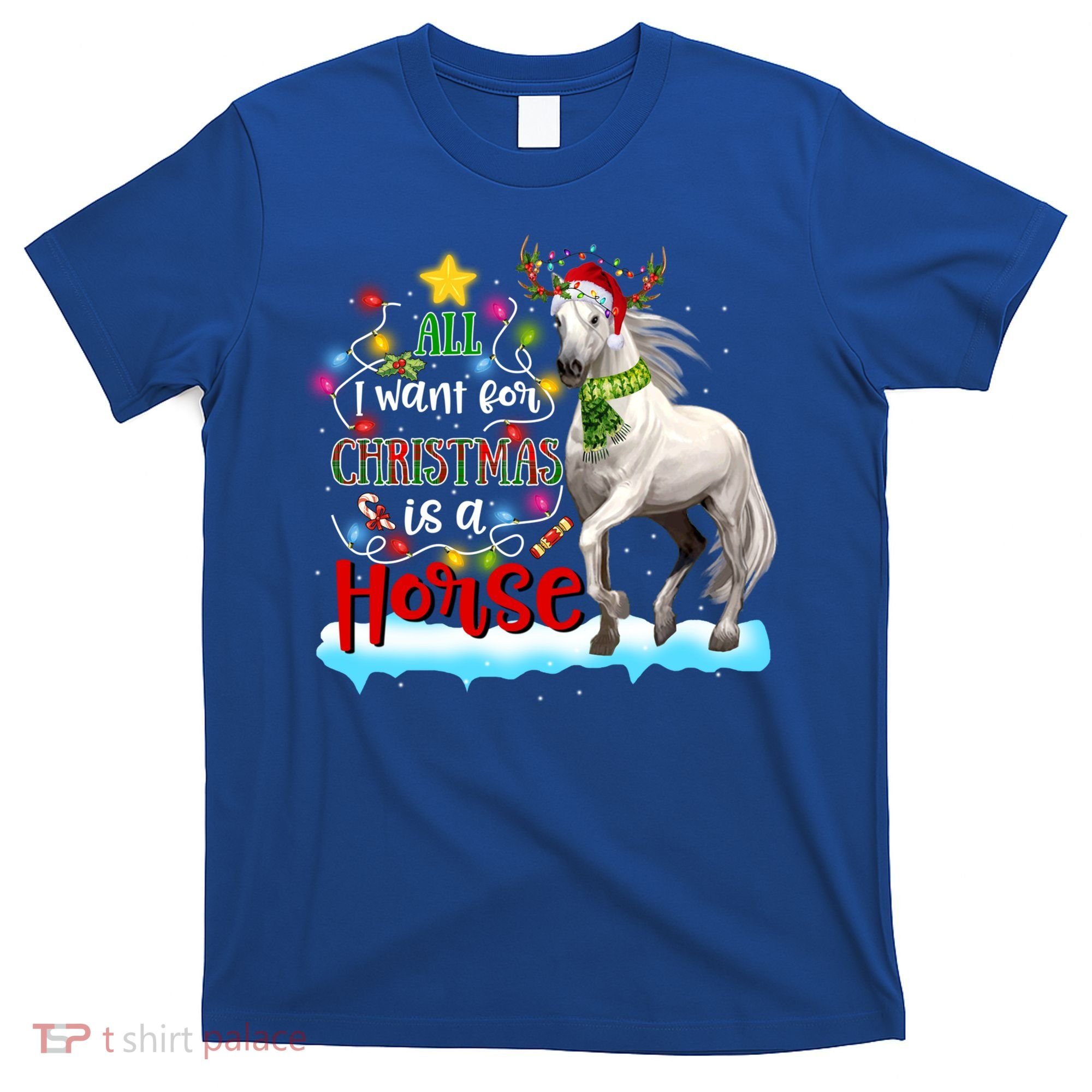 Horse Santa Hat Reindeer All I Want For Christmas Is A Horse Cute Gift T-Shirt