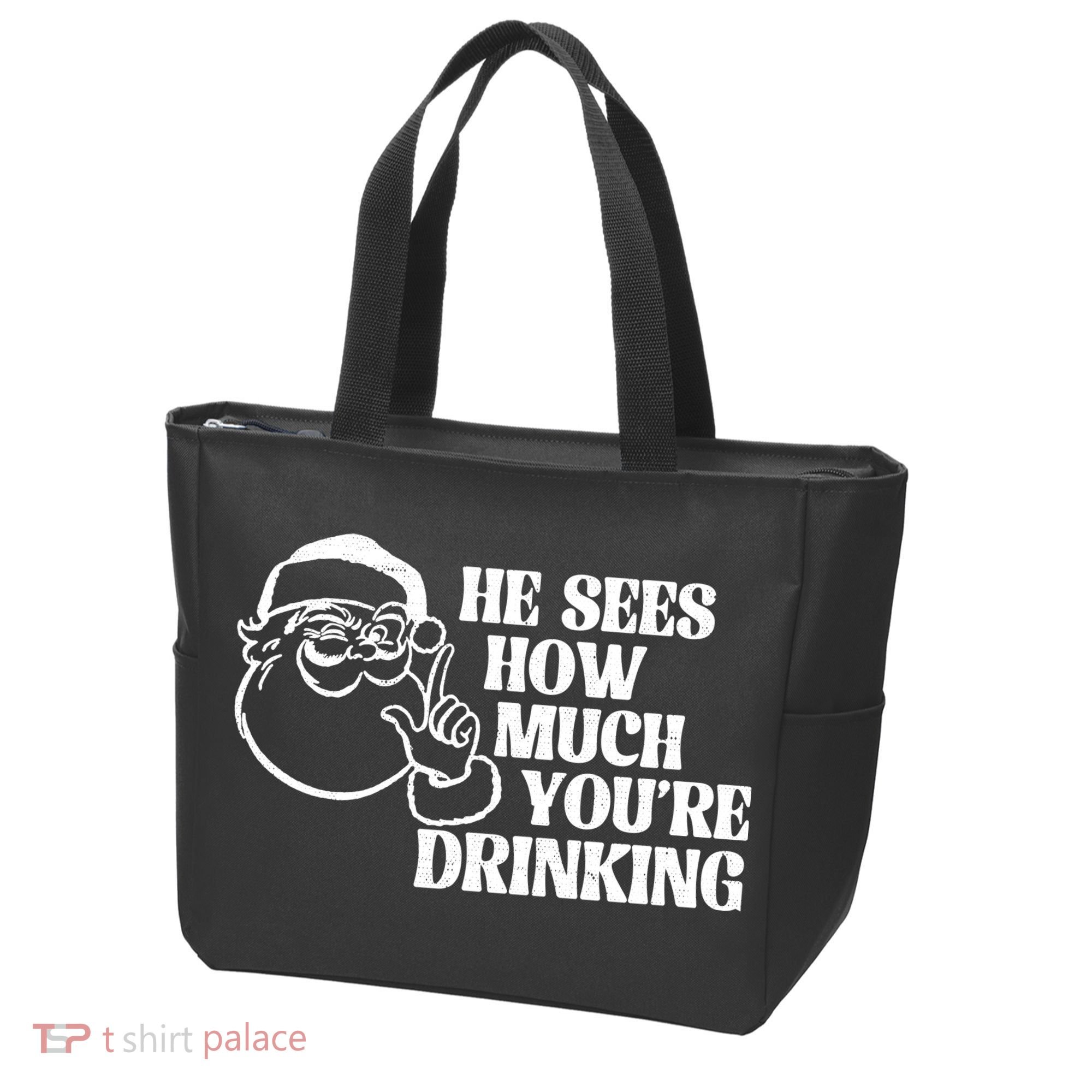 He Sees How Much Youre Drinking Santa Xmas Tote Bag