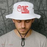 He Sees How Much Youre Drinking Santa Xmas Bucket Hat thumb 2