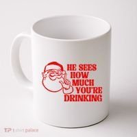 He Sees How Much Youre Drinking Santa Xmas Coffee Mug thumb 0