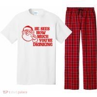 He Sees How Much Youre Drinking Santa Xmas Pajama Set thumb 0
