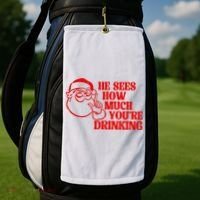 He Sees How Much Youre Drinking Santa Xmas Golf Towel thumb 2