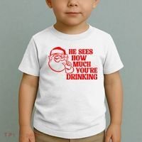He Sees How Much Youre Drinking Santa Xmas Toddler T-Shirt thumb 2