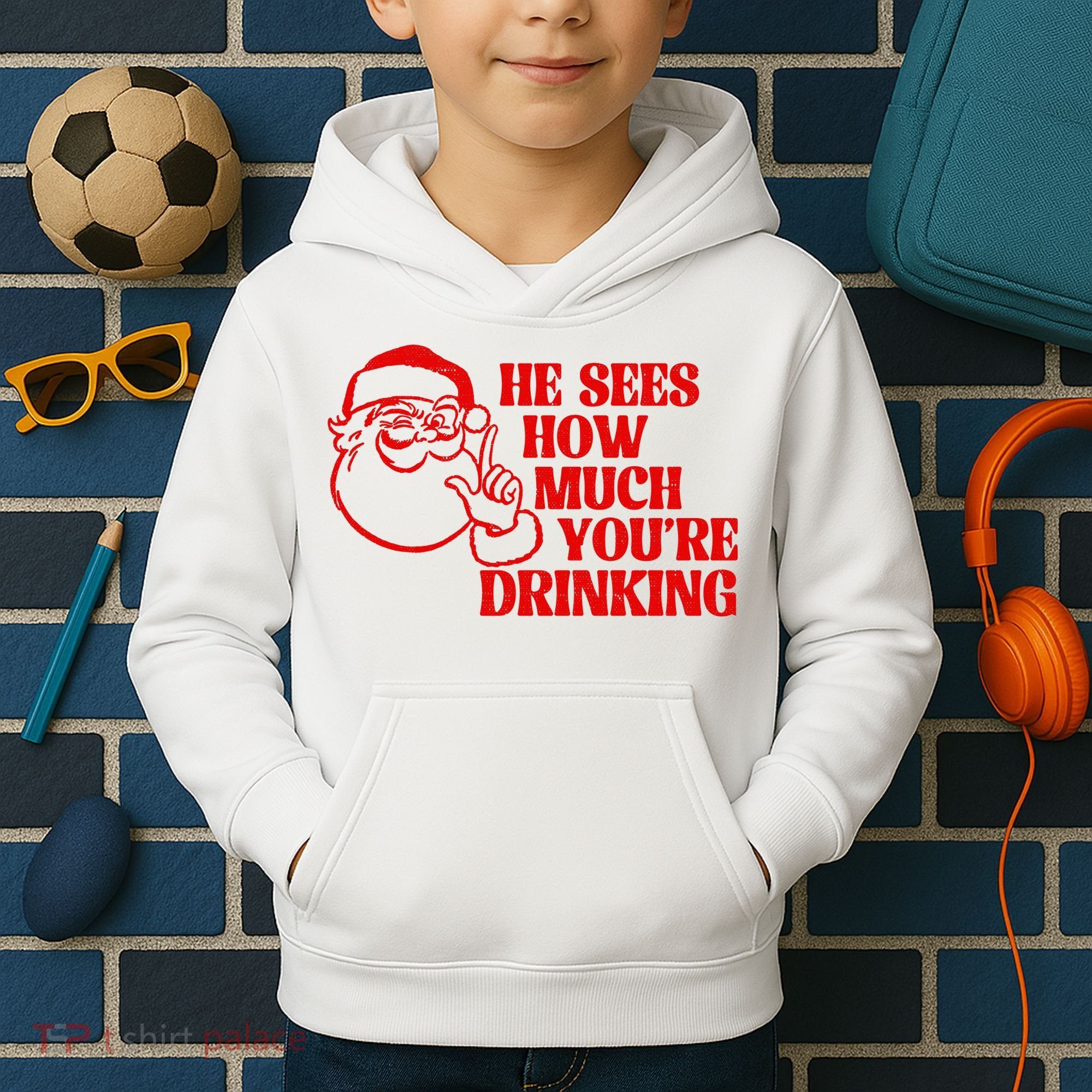 He Sees How Much Youre Drinking Santa Xmas Kids Hoodie