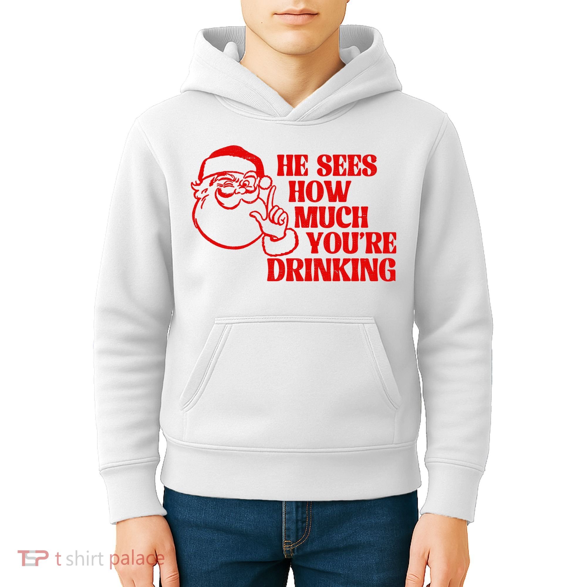 He Sees How Much Youre Drinking Santa Xmas Kids Hoodie