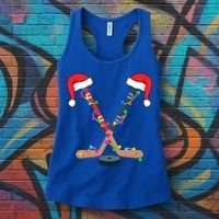 Hockey Santa Hat Christmas Lights Funny Sport Xmas Gift Women's Tank Top thumb 3