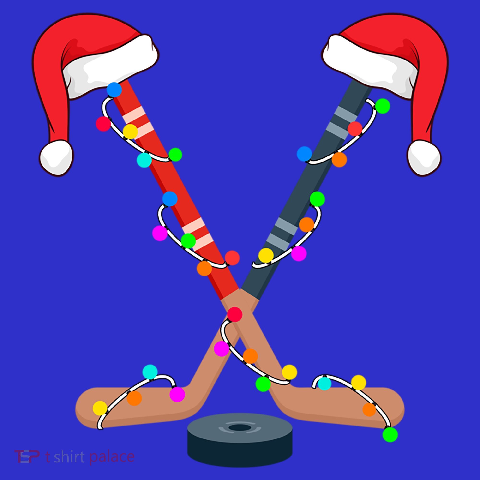 Hockey Santa Hat Christmas Lights Funny Sport Xmas Gift Women's Tank Top