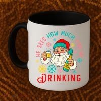 He Sees How Much You're Drinking Santa Coffee Mug thumb 2