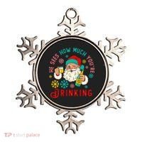 He Sees How Much You're Drinking Santa Ornament thumb 0