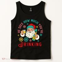 He Sees How Much You're Drinking Santa Tank Top thumb 2