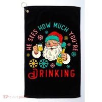 He Sees How Much You're Drinking Santa Golf Towel thumb 0