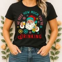 He Sees How Much You're Drinking Santa Women's T-Shirt thumb 2