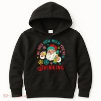 He Sees How Much You're Drinking Santa Kids Hoodie thumb 0
