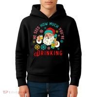 He Sees How Much You're Drinking Santa Kids Hoodie thumb 4