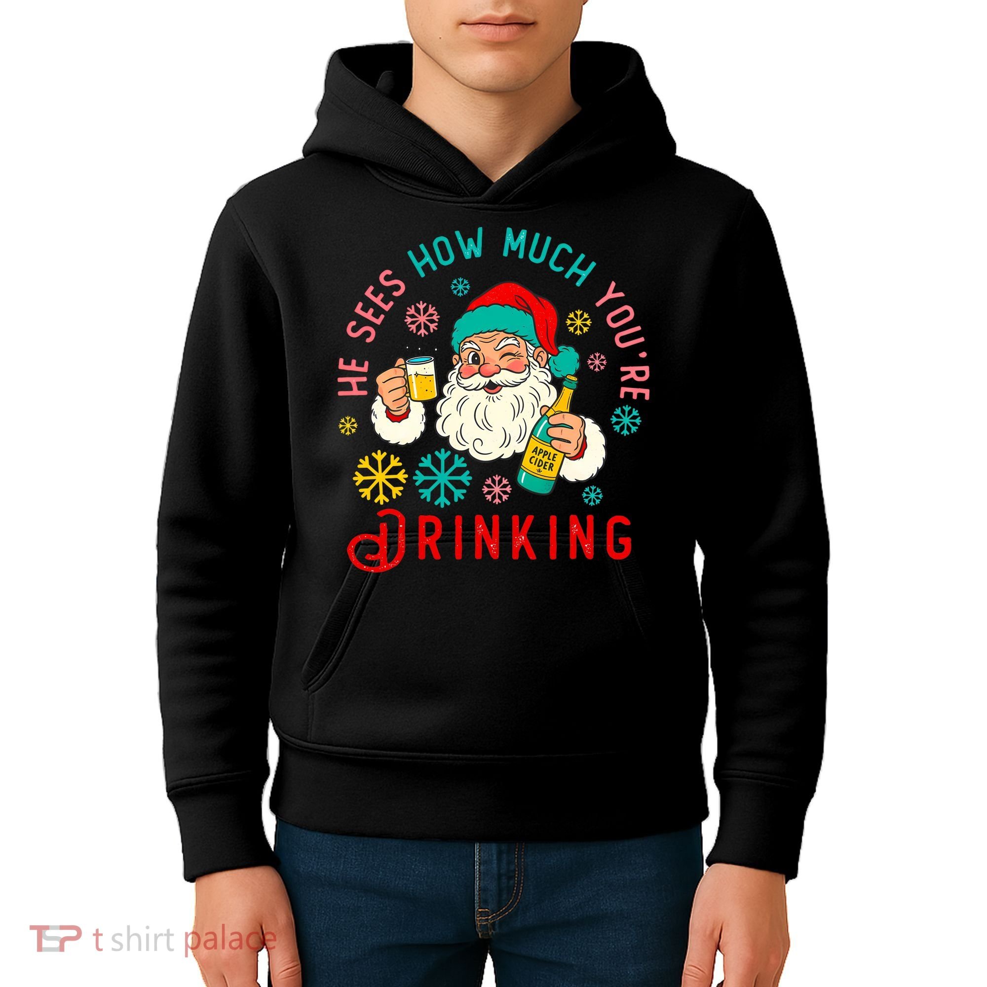 He Sees How Much You're Drinking Santa Kids Hoodie