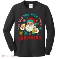 He Sees How Much You're Drinking Santa Kids Long Sleeve Shirt thumb 0
