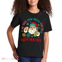 He Sees How Much You're Drinking Santa Kids T-Shirt thumb 2