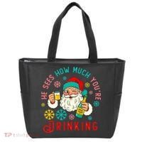 He Sees How Much You're Drinking Santa Tote Bag thumb 0