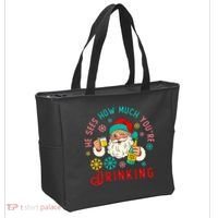 He Sees How Much You're Drinking Santa Tote Bag thumb 2