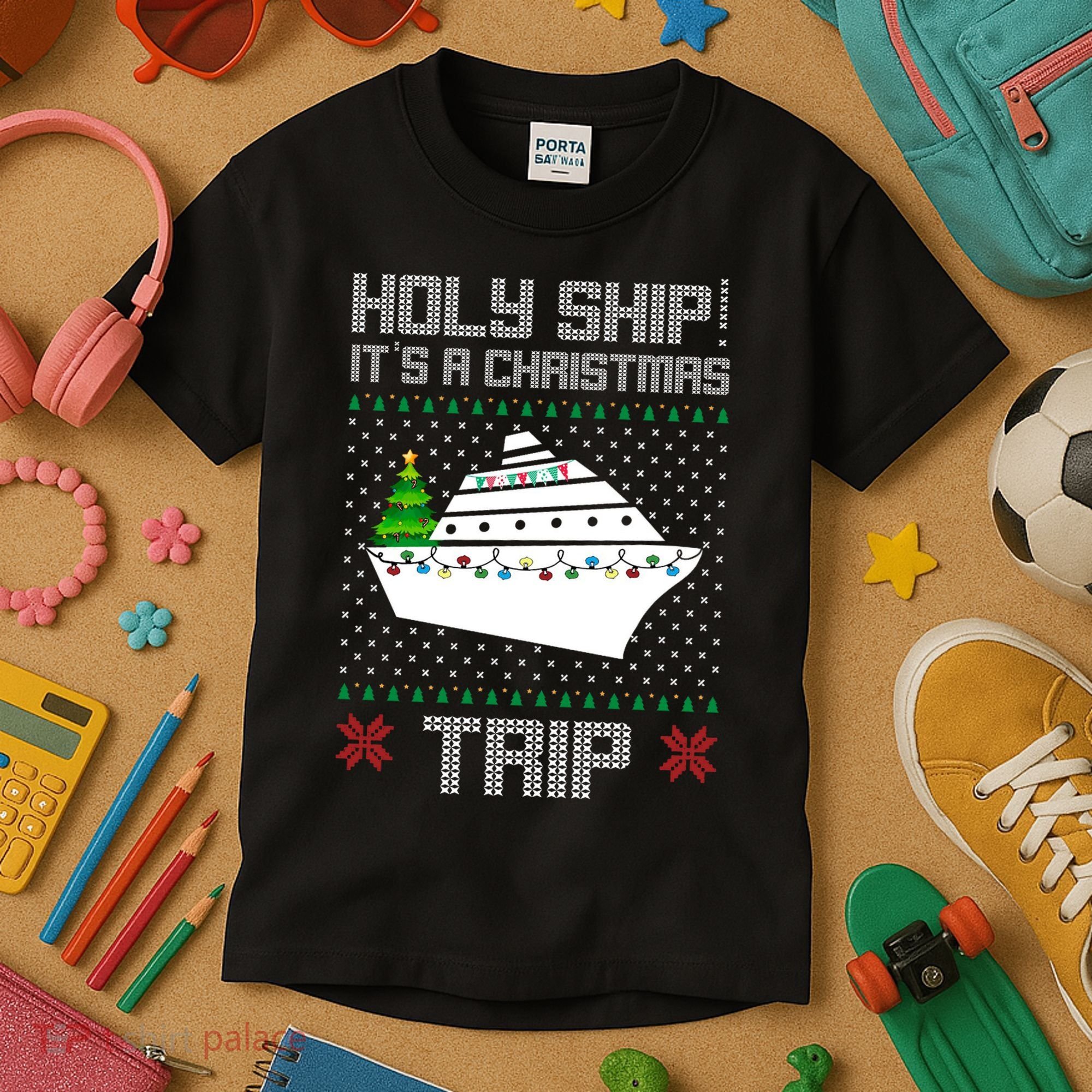 Holy Ship It's A Christmas Trip Family Vacation Cruise Kids T-Shirt