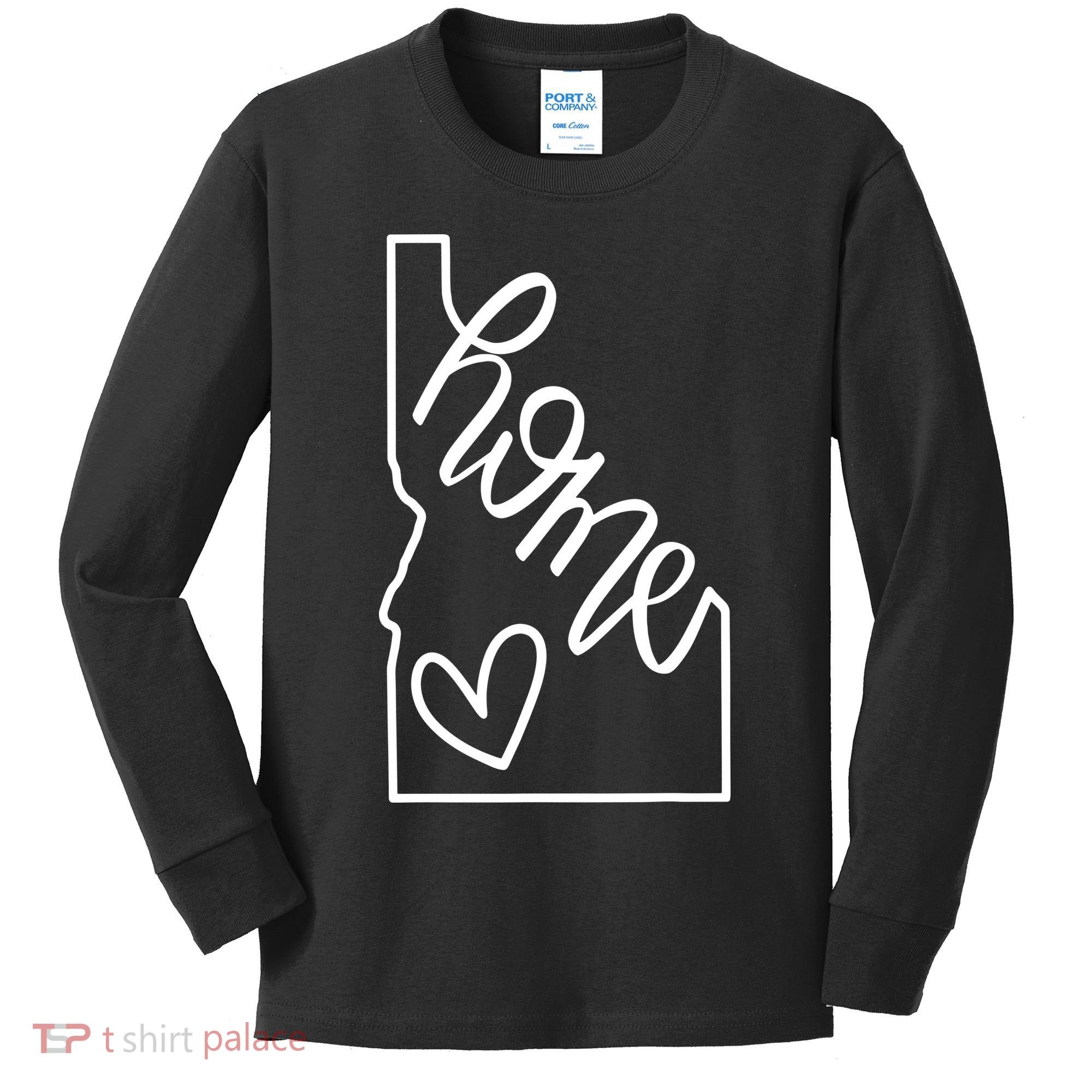 Home State Idaho Home Handlettered Graphic Kids Long Sleeve Shirt