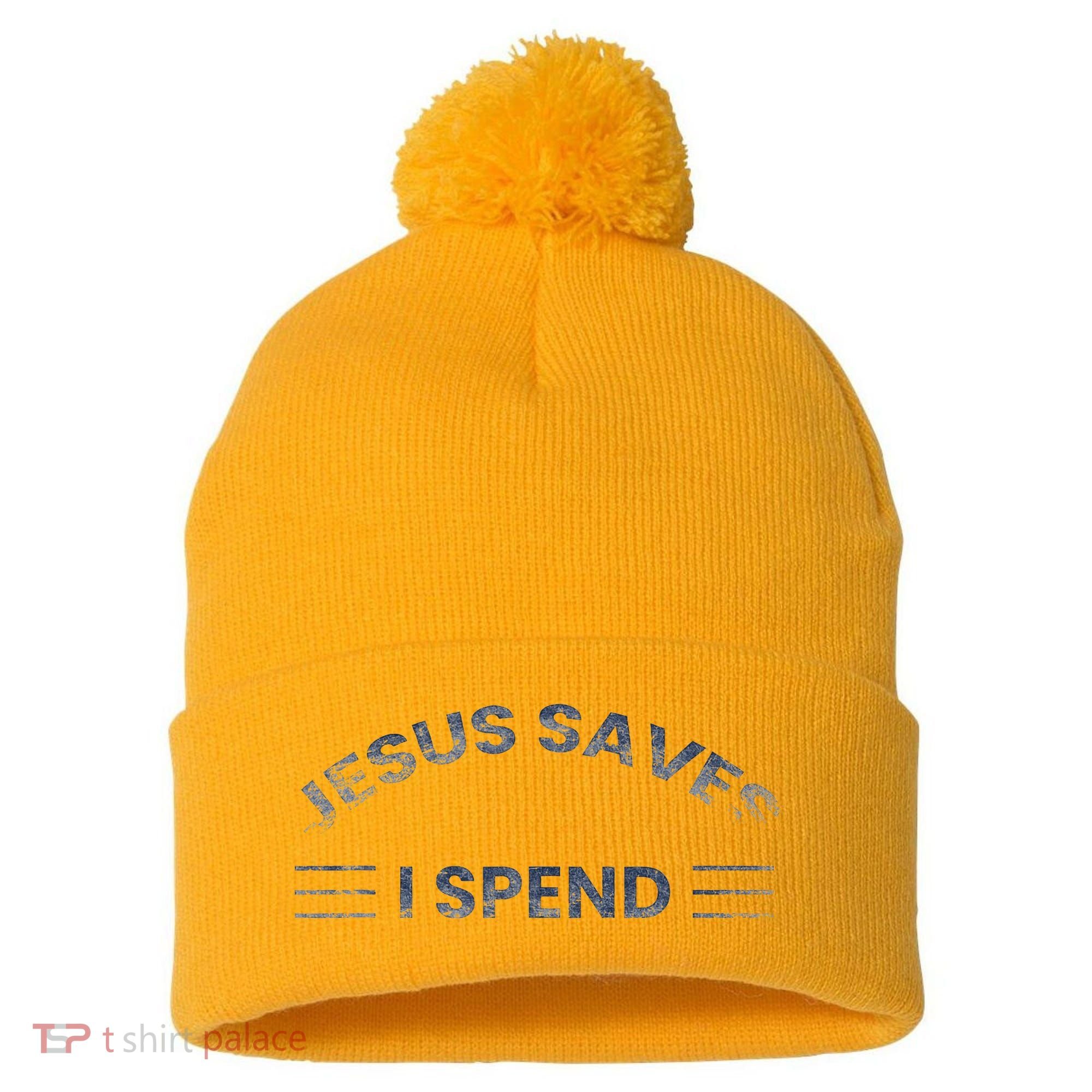 Hilarious & Sarcastic Jesus Saves I Spend Pom Pom 12in Knit Beanie