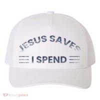Hilarious & Sarcastic Jesus Saves I Spend Yupoong Adult 5-Panel Trucker Hat thumb 0