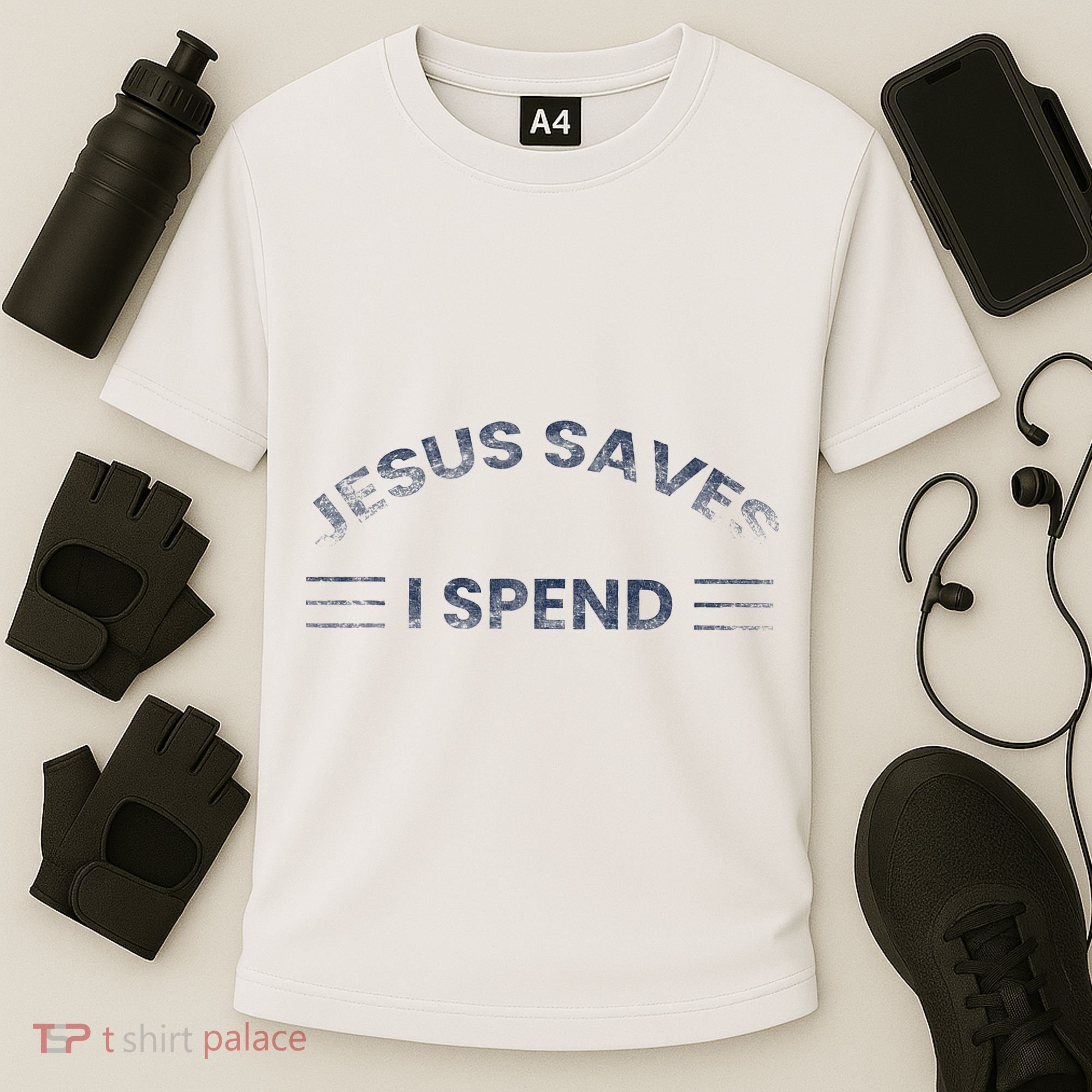 Hilarious & Sarcastic Jesus Saves I Spend Cooling Performance Crew T-Shirt