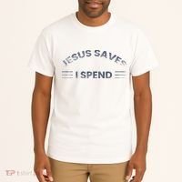 Hilarious & Sarcastic Jesus Saves I Spend Tall T-Shirt thumb 2