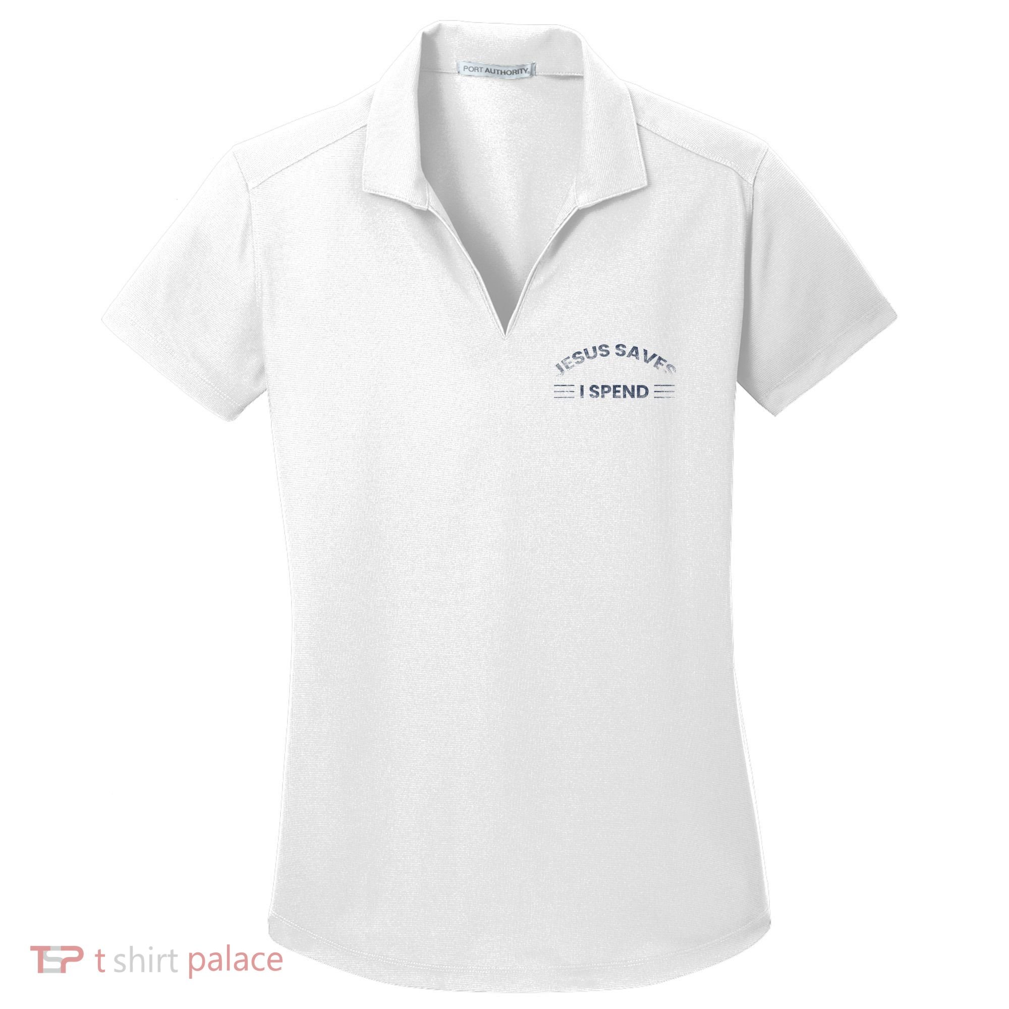 Hilarious & Sarcastic Jesus Saves I Spend Women's Dry Zone Grid Polo