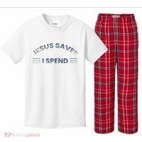 Hilarious & Sarcastic Jesus Saves I Spend Kids Plaid Pajama Set thumb 0