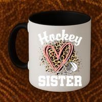Hockey Sister Leopard Heart Ice Hockey Great Gift Coffee Mug thumb 2