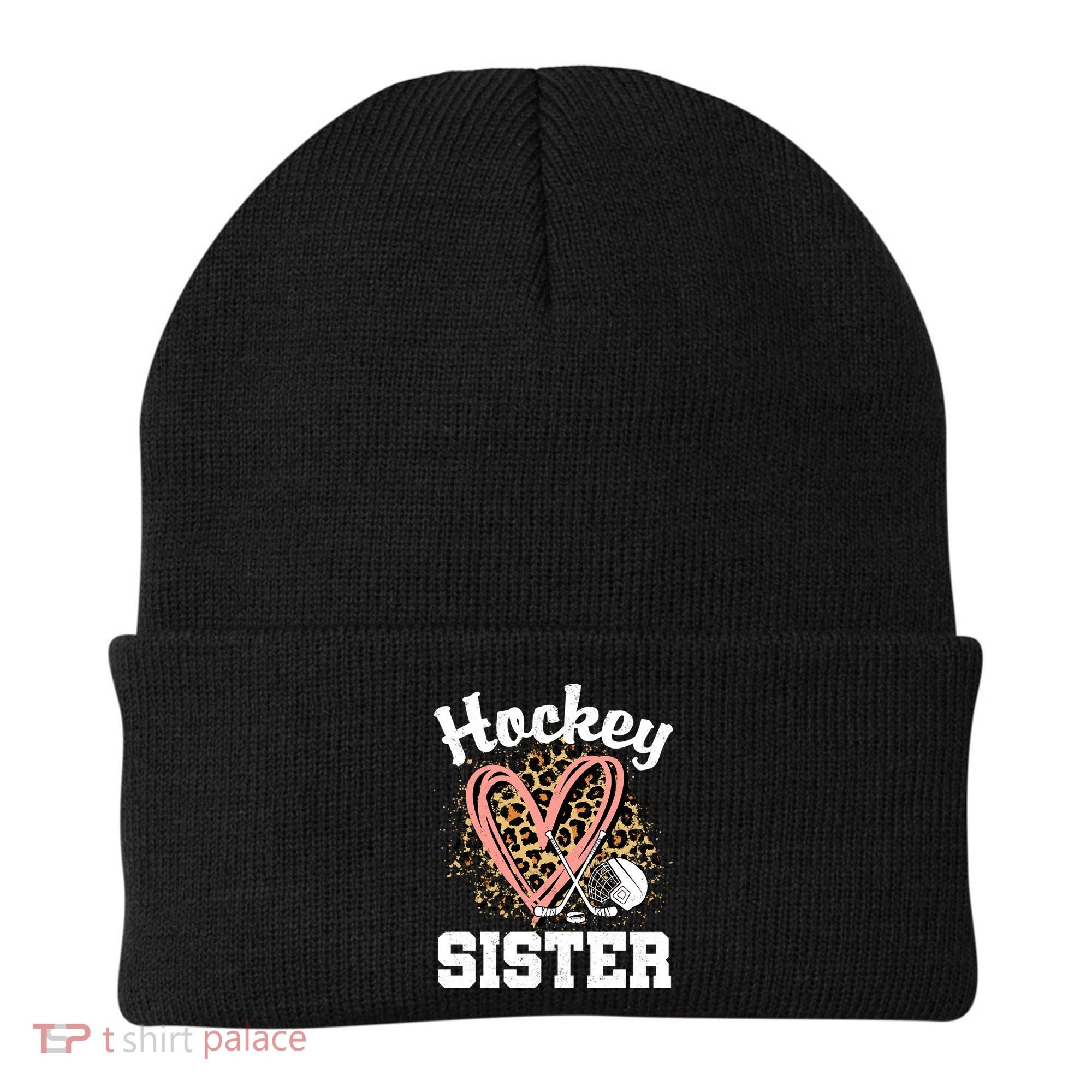Hockey Sister Leopard Heart Ice Hockey Great Gift Beanie