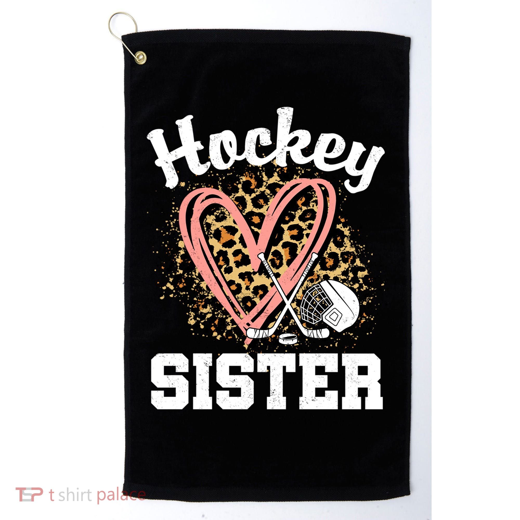 Hockey Sister Leopard Heart Ice Hockey Great Gift Golf Towel