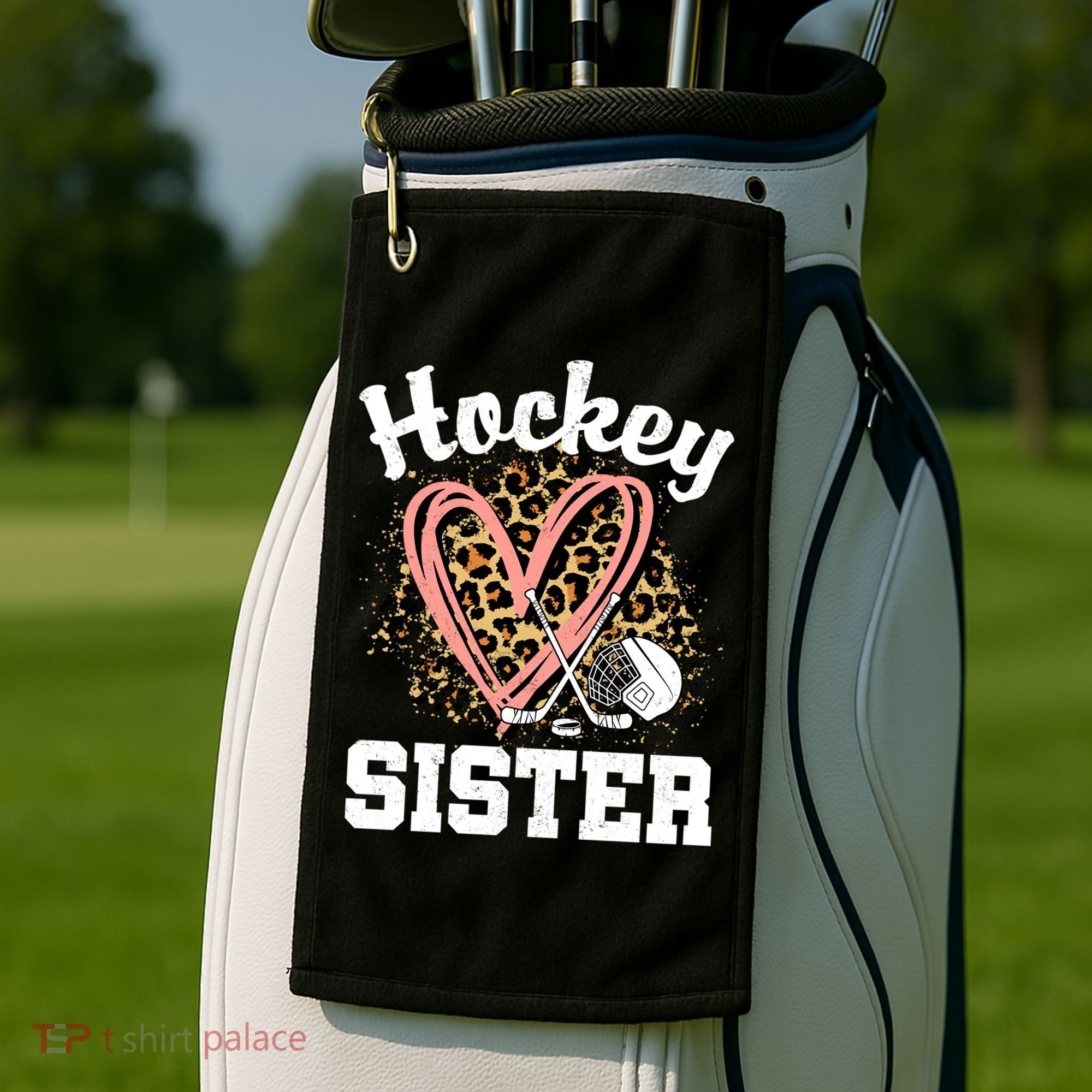 Hockey Sister Leopard Heart Ice Hockey Great Gift Golf Towel