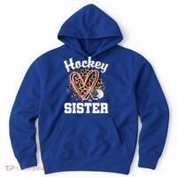 Hockey Sister Leopard Heart Ice Hockey Great Gift Hoodie thumb 0