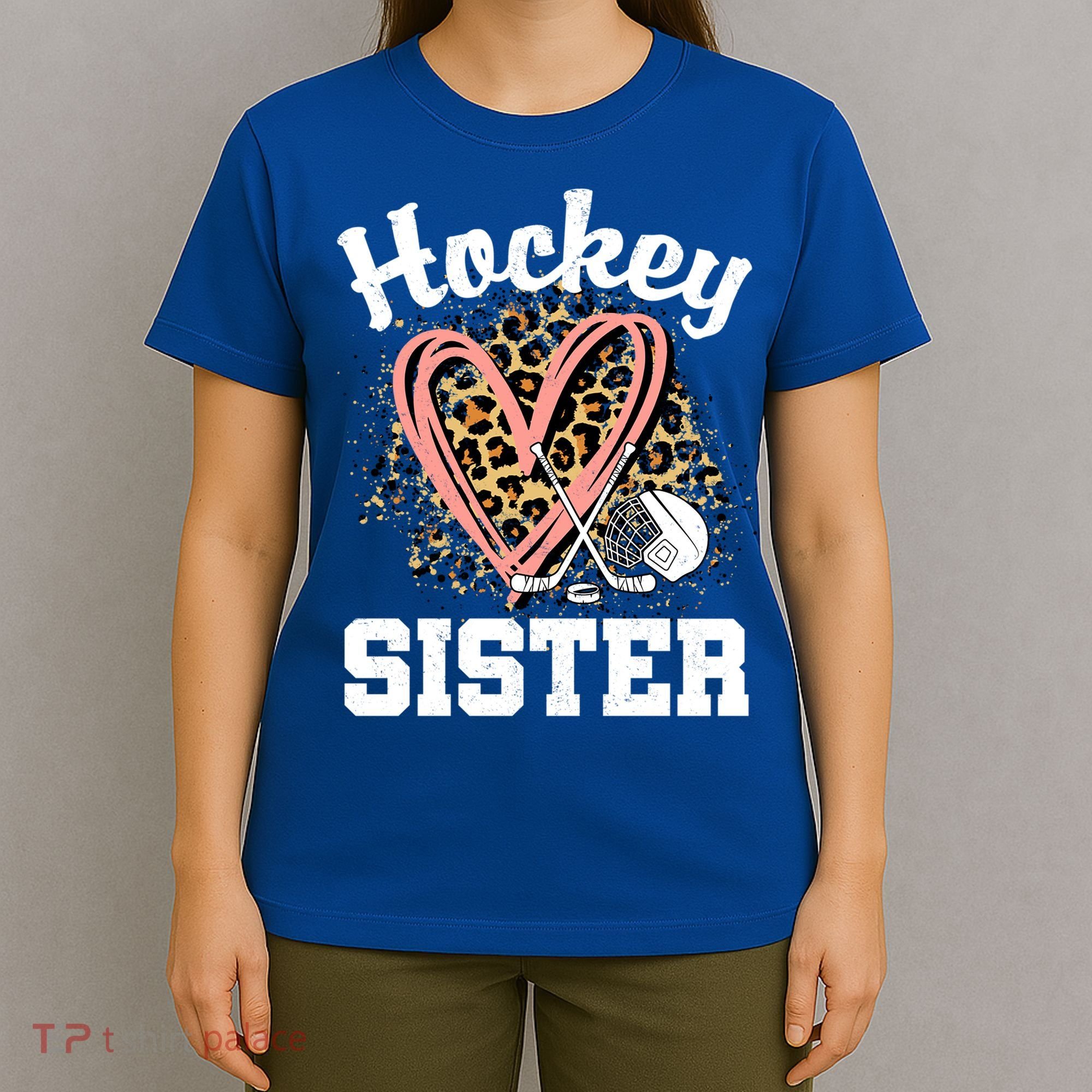 Hockey Sister Leopard Heart Ice Hockey Great Gift T-Shirt