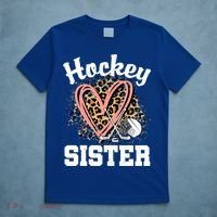 Hockey Sister Leopard Heart Ice Hockey Great Gift T-Shirt thumb 5